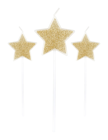 3 sveče na zvezdah Glitter Stars Champagne 11 cm