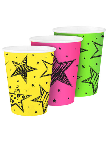 6 kartonskih skodelic Neon Party 250 ml