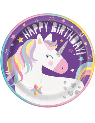 8 srečnih kartonskih plošč Birhtday Unicorn Party 23 cm