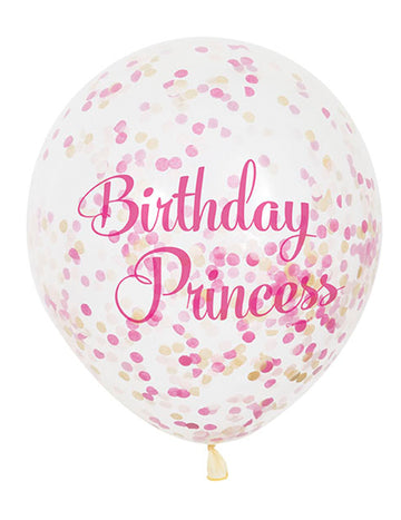 Latex Balon Birthday Princess Pink in Golden Confetti