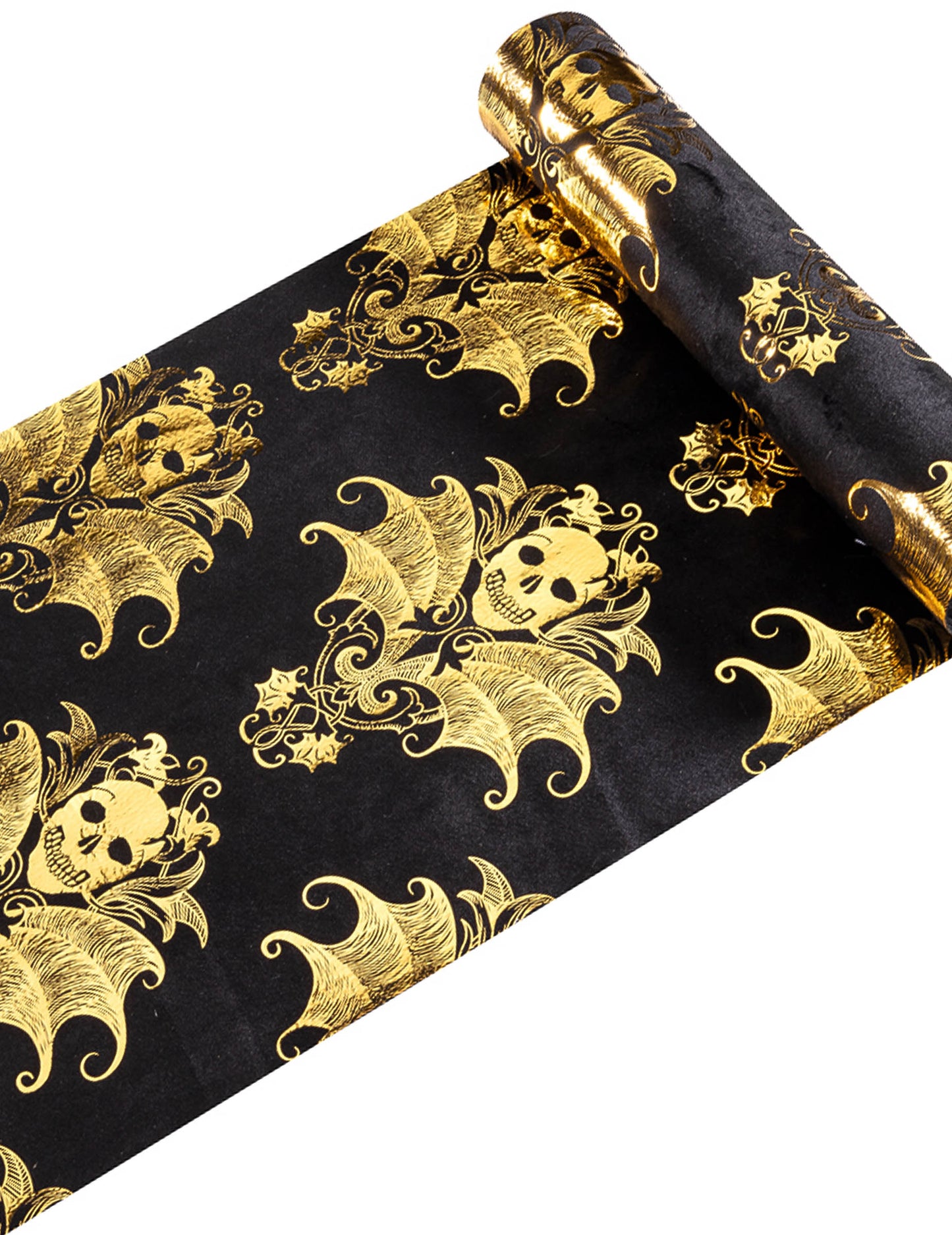 Black Velvet Table Runner in baročno zlato okostje 3 m x 23 cm