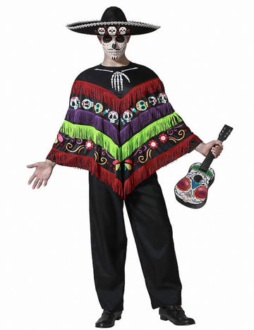 Poncho Skeleton Dia de los Muertos Prekrivanje odraslih