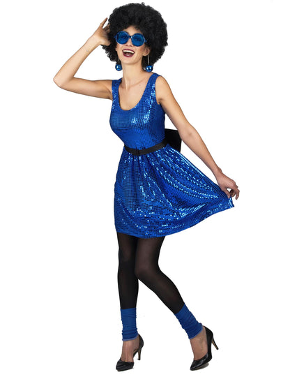 Blue Disco Disco Dress Paillet z velikim vozlom