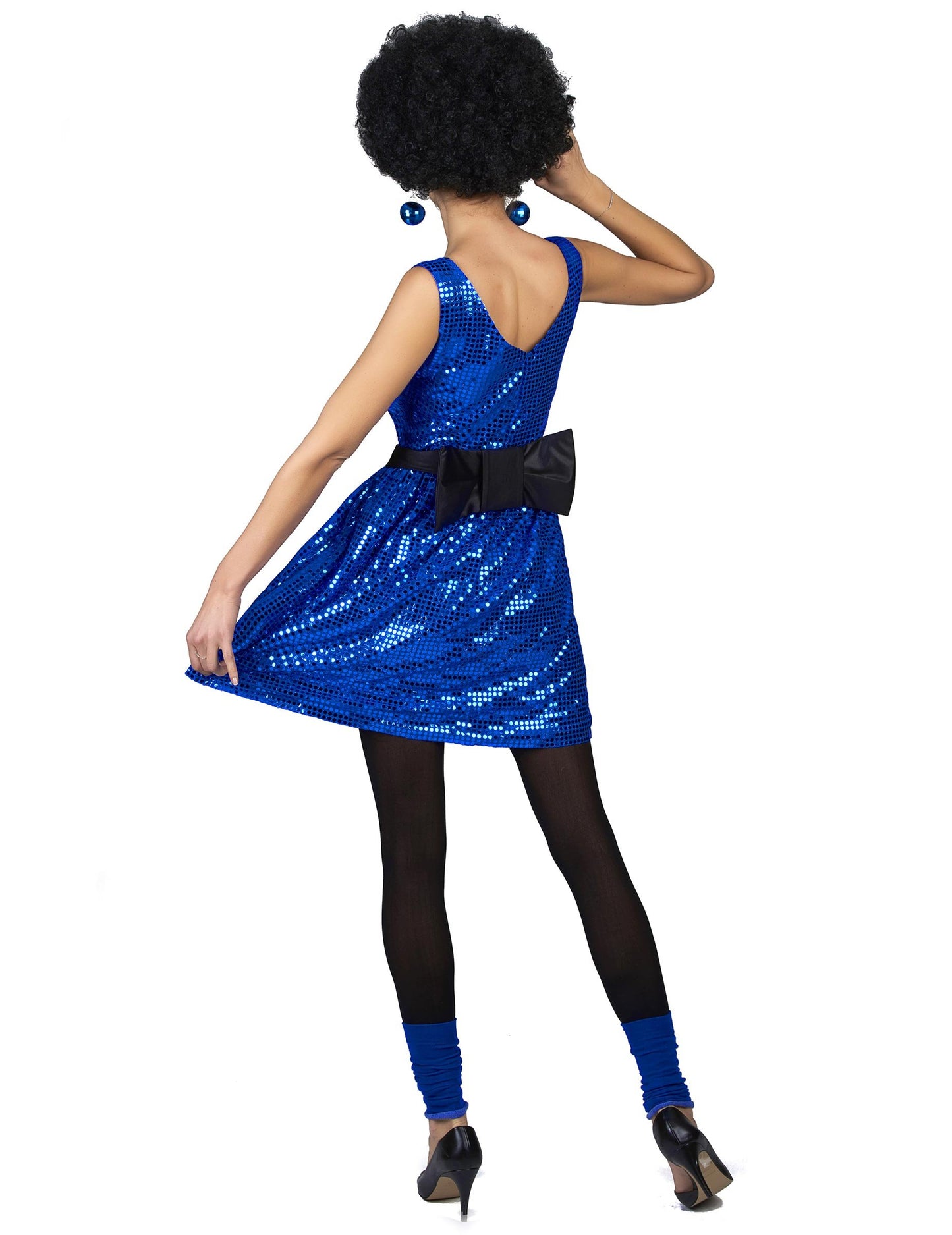 Blue Disco Disco Dress Paillet z velikim vozlom