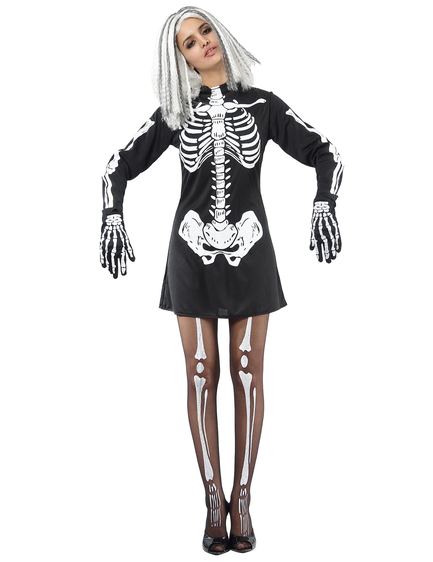 Noč čarovnic črno -beli skeletni kostum