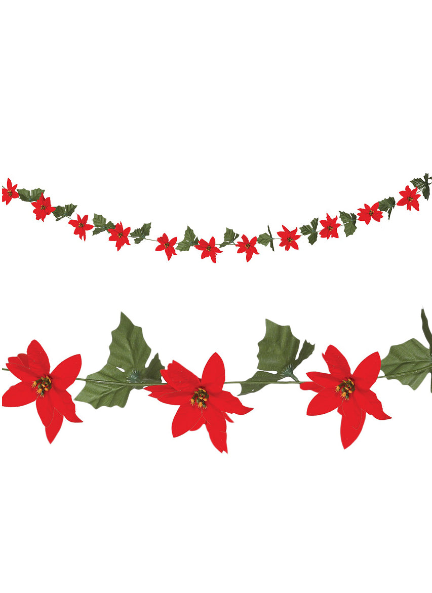 Poinsettia Garland z listi 200 cm