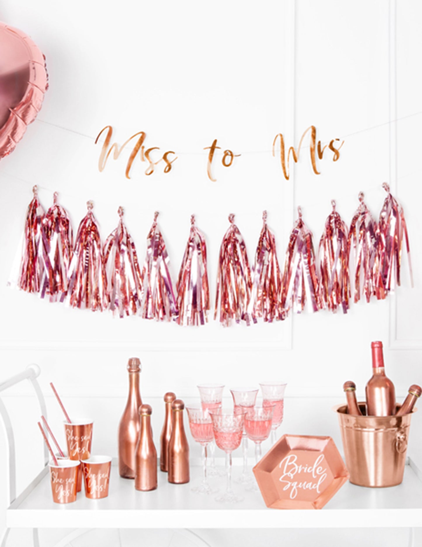 Tassel Garland 12 pompoms rose zlato kovinsko 1,5m