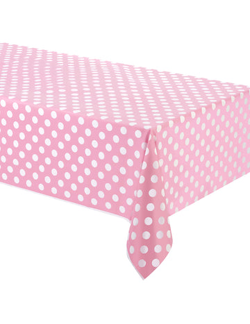 Roza prt z belo plastično polka piko 137 x 274 cm