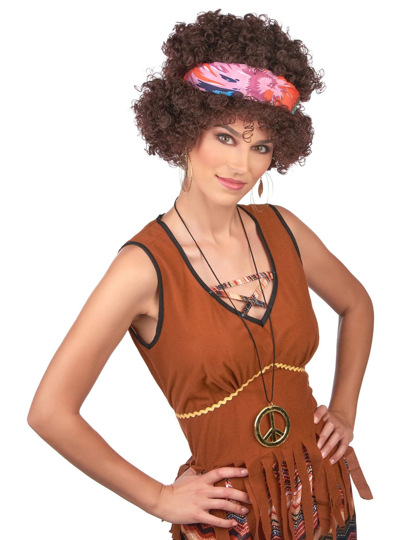 Brunette Hippie Afro Hippie Wig - 130 g