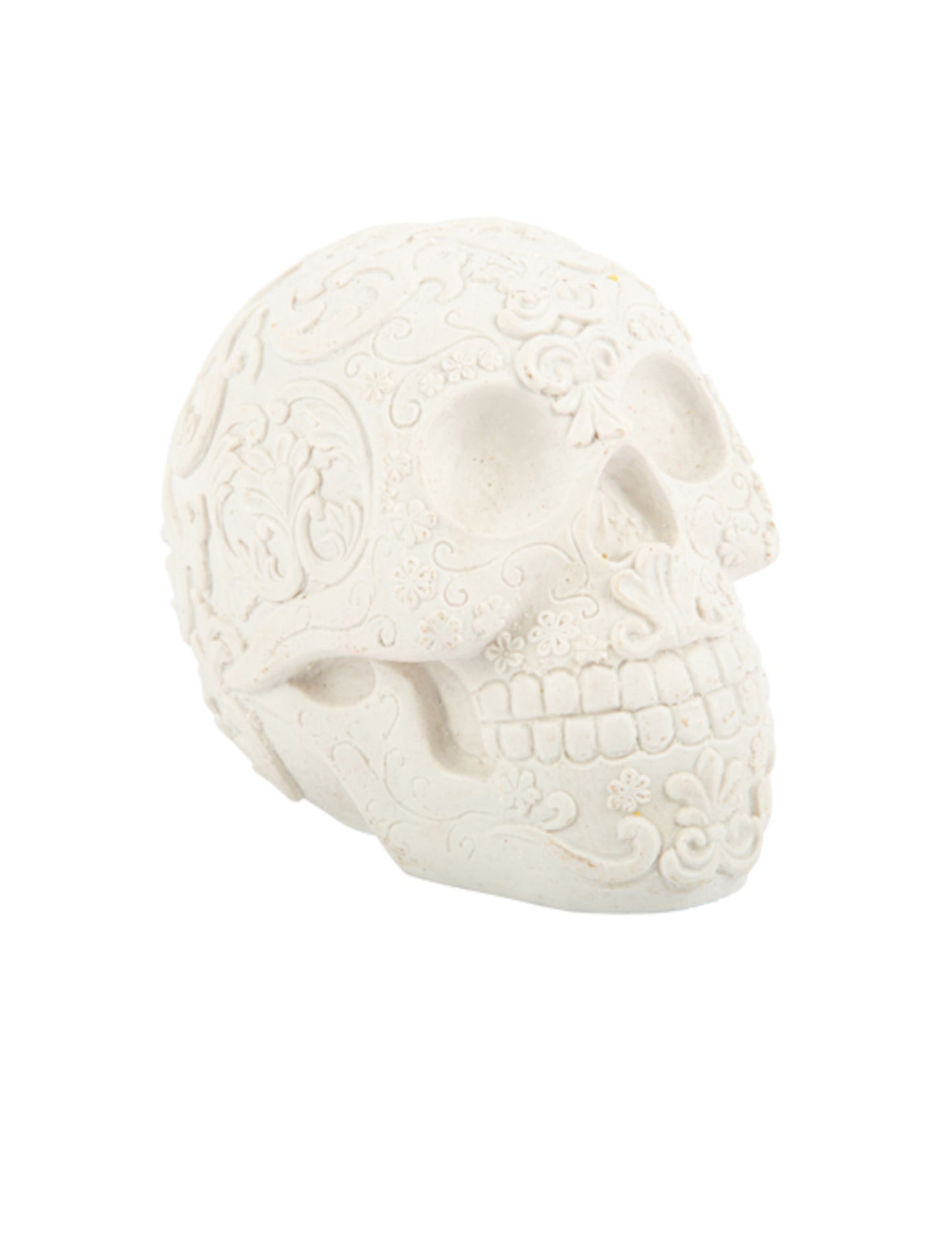 Bela smrtna glava z reliefnim Calaveras 14 cm